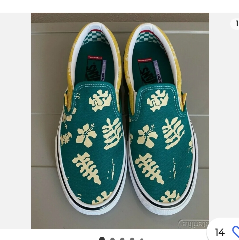Vans Green and Yellow Floral Slip-On Loafers